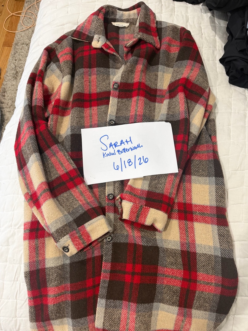 Dressed in Lala - Adora Button-Up Flannel Coat in Red, Brown & Cream